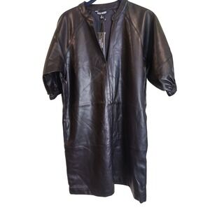 Steve Madden Roxanne Dress Black Faux Leather V-Neck Puff Sleeve Mini Dress S